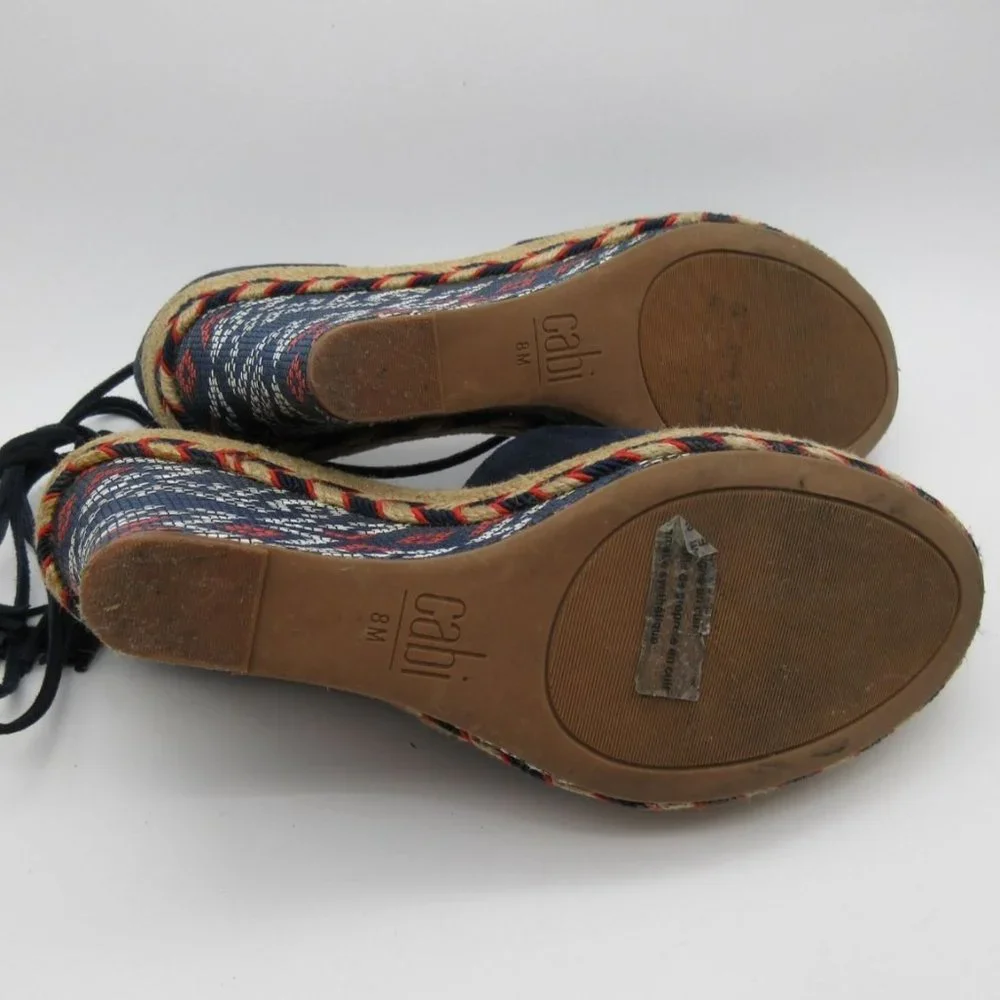 Cabi navy‎ leather Isla wedge espadrilles sandals